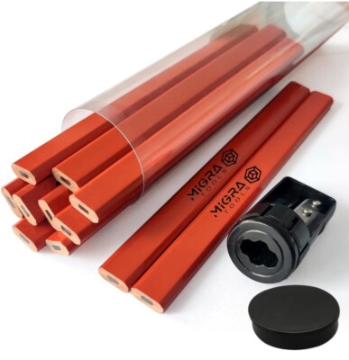 Migra Tools Schreiner Bleistifte - HB Builders Bleistift-Set, Schärfer & Etui 10x Packung
