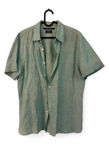 M Perry Ellis Linen Blend Button Shirt Light Green Retro Plaid Check Summer - Picture 4 of 5