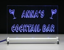 Insegna Luminosa LED Cocktail BAR Shisha Birra Beachbar Nome Personalizzata Incisione