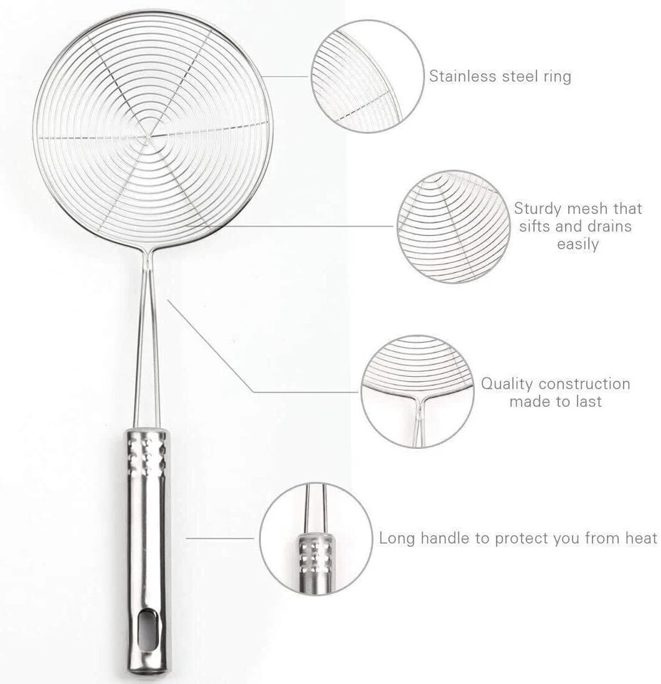 Skimmer, Oil Strainer, Stainless Steel, Ladle, Wire Skimmer Spoon, Spider Mesh - Image 2 of 4