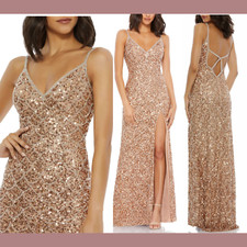 NEW $398 MAC DUGGAL [ 4 ] Scallop Embellished V-neck Gown In Copper #G1431