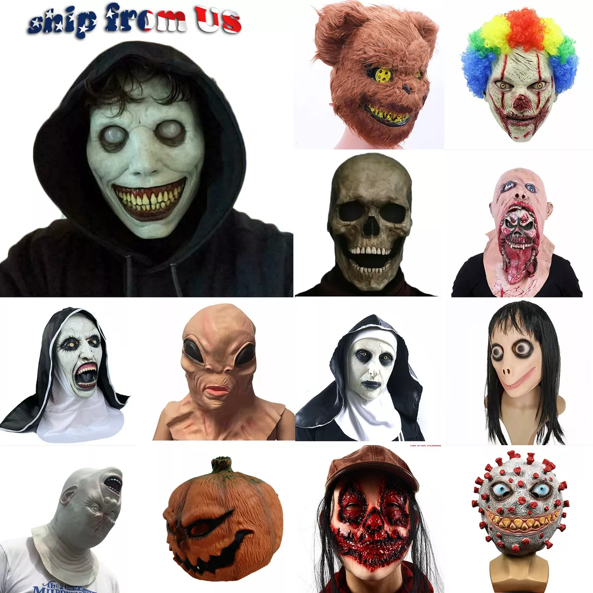 Halloween Creepy Scary Face Latex Mask Horror Costume Party Props