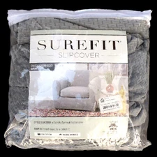 SUREFIT SLIPCOVER / CHAIR / 2-PIECE CUSHION SET / MODERN BLOCK GRAY PATTERN
