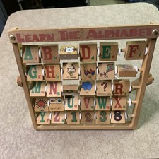 Vintage LEARN THE ALPHABET Wooden Abacus Style Table Top Toy
