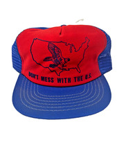 Vintage Don't Mess with the US Eagle red trucker hat puffy logo snapback mesh