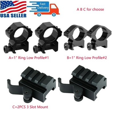 3-Slot Quick Release Detach Riser Mount/1 Inch Scope Ring Low Profile Mount US
