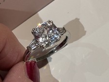 QVC Platinum Plated 100 Facet 4ct tw Cushion Cut Diamonique Ring