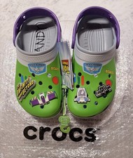 Disney Buzz Lightyear Toy Story Crocs Size Youth 4 Light up Jibbitz