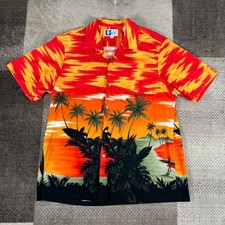 Vintage RJC Hawaii USA Mens XL Tropical Hawaiian Shirt Sunset Palm Trees Surfer