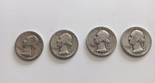 4 US Silver quarters - Rare 1940's Washington