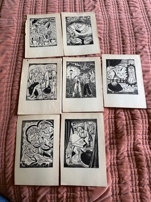 7 Arthur Zaidenberg Woodcut Ink Prints ''Against the Grain'' 1931