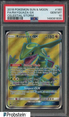 2018 POKEMON SUN & MOON CELESTIAL STORM #160 FA/RAYQUAZA GX PSA 10