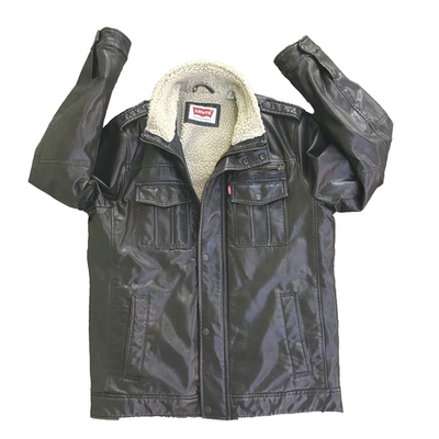 Levi's Men's Sherpa Lined Faux Leather Trucker Jacket Dark Brown
