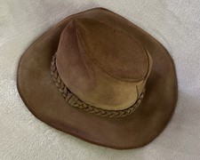 Vintage Henschel Hatquarters Brown Suede Leather Braided Band Cowboy Hat Small