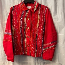 Vintage Coldwater Creek Red Embellished Jacket Art to Wear Mixed Media Boho M
