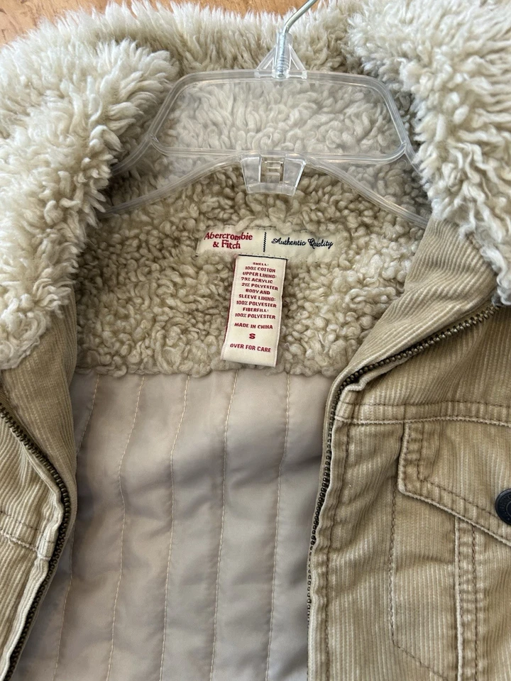 Chaqueta de Pana Forrada Sherpa Abercrombie Fitch Para Mujer’s S Marrón/Tostado Y2K De Colección Foto 4 de 4