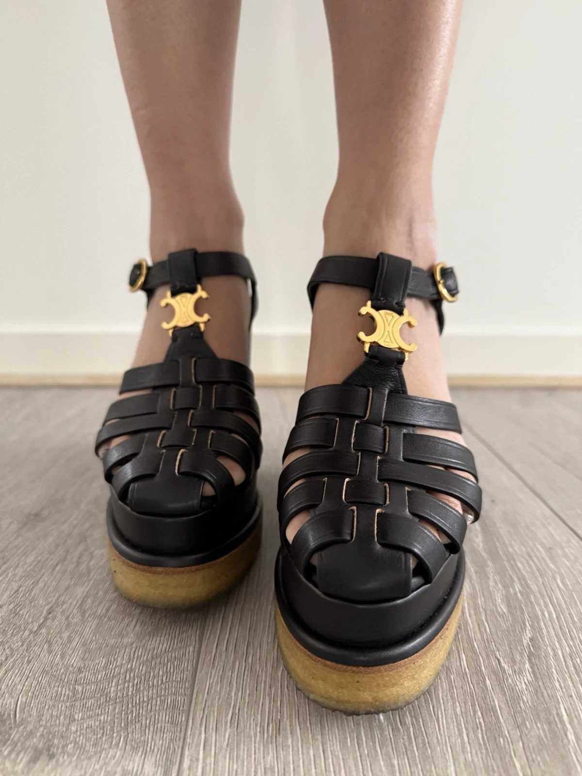 Celine — Celine Triomphe Wedge Sandals