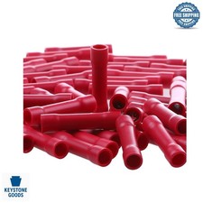 100 pcs Red Listed Wire Butt Connectors for 22-16 AWG - Insulated, Brass, Cr...