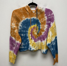 Daydreamer Rainbow Spiral Tie Dye Crop Sweatshirt Hoodie Womens Small USA Made