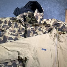 Giacca mimetica Columbia vintage uomo L Goretex tela anatra completa cappuccio 3 in 1