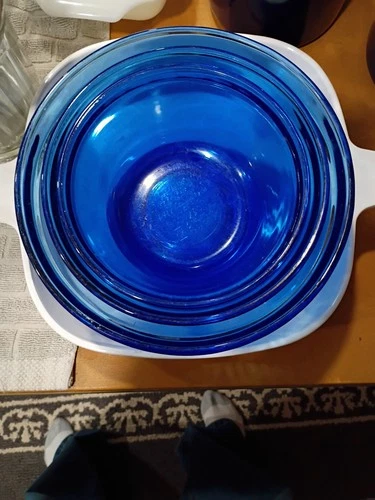 3 Vintage Anchor Hocking Cobalt Blue Mixing Bowls - 2.5 qt  1.5qt  & 1qt
