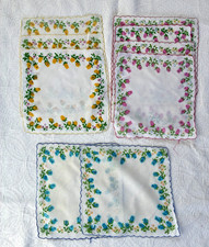 Vintage 1970s Floral Handkerchiefs Hankies Cotton 3 Colorways 9 Hankies Lot