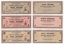 1941 US Philippines 1 5 & 10 Pesos PNB NEGROS OCCIDENTAL WW2 Emergency Notes