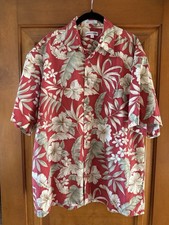 VTG Pierre Cardin Hawaiian Shirt L Red Floral All Over Print Aloha Cotton Korea