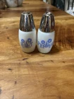 Vintage Westmoreland White Milk Glass Salt Pepper Shaker Set Blue Flower