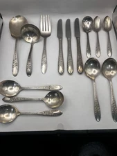 14 Pc Misc National Silver Co ROSE LEAF Silverplate 1937 Serving Set + Flatware