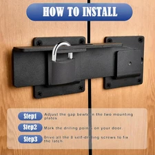 Flip Gate Latch Lock with Padlock Hole，Black 3.5mm Heavy Duty Carbon Steel Ad...