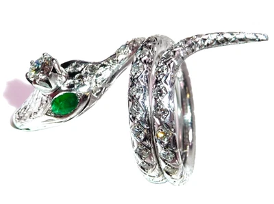 Ring Schlange 750 Gold 0.80 ct Diamanten Smaragde Gr 56 änderbar 23,2g Weißgold - Bild 1 von 4