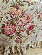 Ralph Lauren Flat Sheet QUEEN Guinevere Aragon Medieval Ruffled Floral Pink Rose
