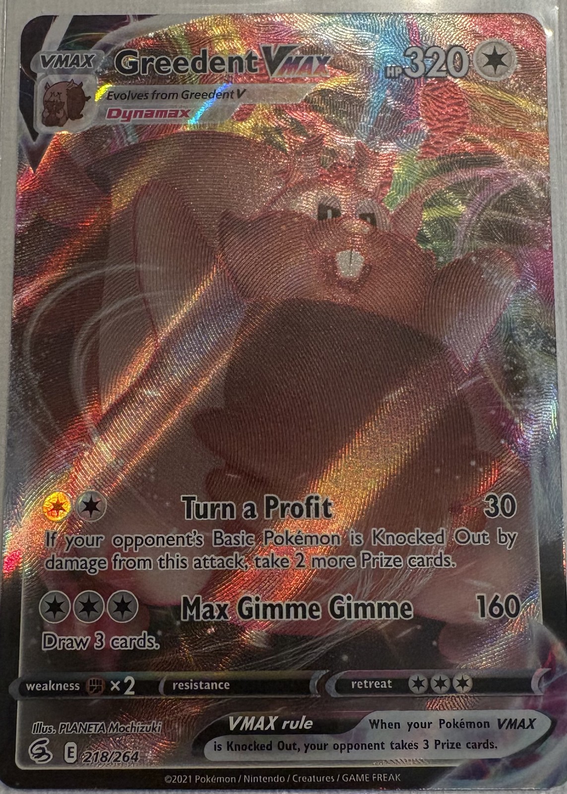 Greedent VMAX Holofoil 218/264 Ultra Rare SWSH08: Fusion Strike Near Mint
