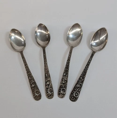 Vintage S. Kirk & Son Repousse Sterling Silver Teaspoons Ann Mono Marked R 112g