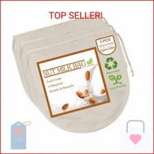 3 PCS 12"x12" Nut Milk Bags - 100 Unbleached Cotton Cheesecloth, Reusable Food