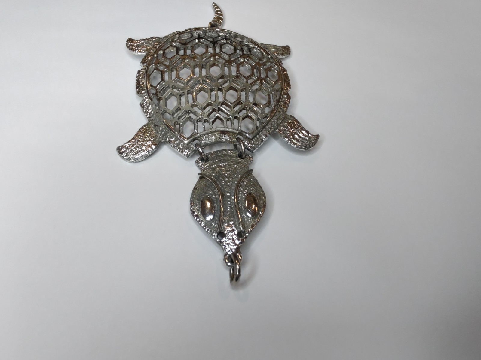 Silver Tone Turtle Pendant Openwork Filigree Larg… - image 2