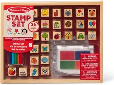 Melissa  Doug Wooden Stamp Set Favorite Things 26 Wooden Stamps  Pads New 
