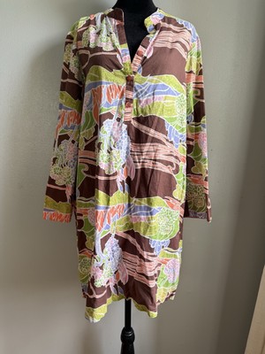 Cruz Women s Tropical Floral Print Tunic Cover Up Sz Large 100% Cotton
