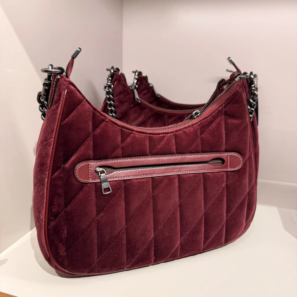 蔻驰Teri水饺包有机棉绗缝CCW69天鹅绒/金属/Burgun — 第 3/4 张图片