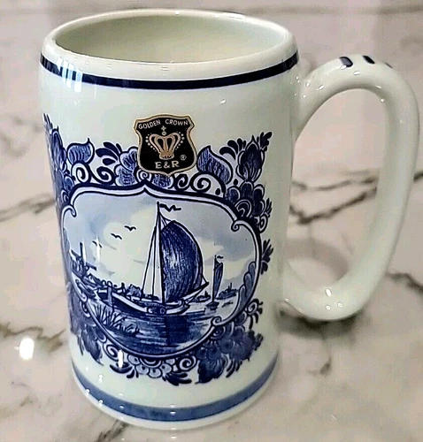 1971 DELFT'S BLUE Original Holland Diesel Hand Painted Ship Windmill Beer Stein