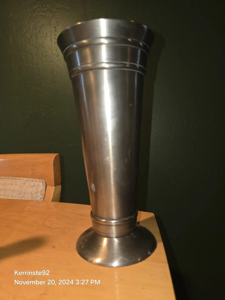 Vaso urna cilindro pedestal alto bronze metal estanho celeiro cerâmica - Imagem 4 de 4