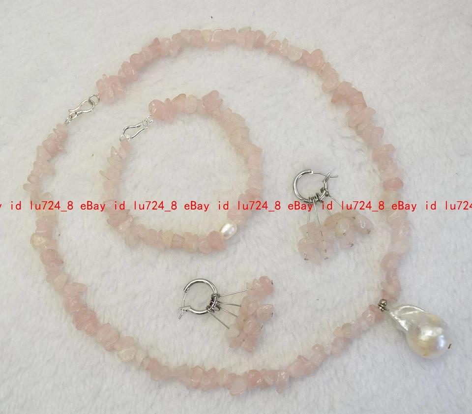 Multicolor Irregular Gem &White Baroque Pearl Pendant Necklace Bracelet Earrings - Image 4 of 4