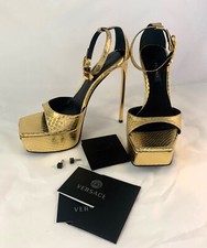 NEW Versace Medusa High Heel Leather Sandals Gold (EU size 37.5 / US size 8/8.5)