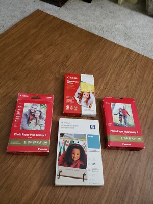 4 Boxes-400 Sheets 2 Canon Photo Paper Plus Glossy II, 1 Glossy,1 HP Premium 4x6