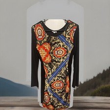 Adore Stretch Bodycon Dress Abstract Colour Front/Plain Black Size S