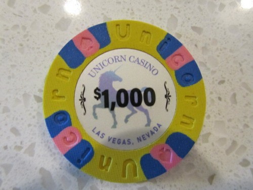 $1000 Unicorn Casino Las Vegas Nevada Yellow + FREE Mystery Bonus Poker Chip