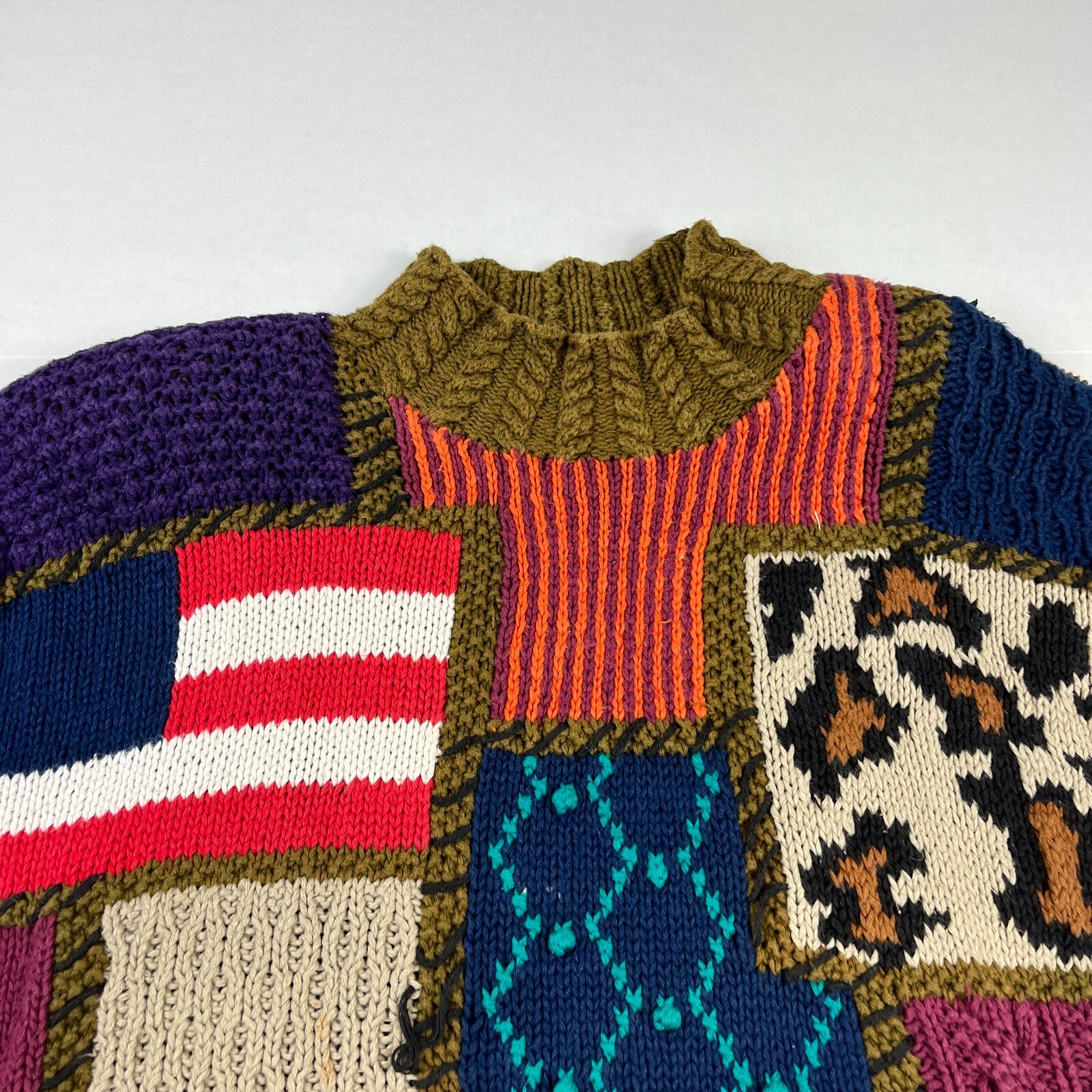 Outlander Patchwork Mock Neck Sweater Cable Knit … - image 3