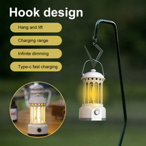 Lanterne de camping portable rechargeable lampe rétro tente d'urgence extérieure lumière États-Unis - Photo 1 sur 22