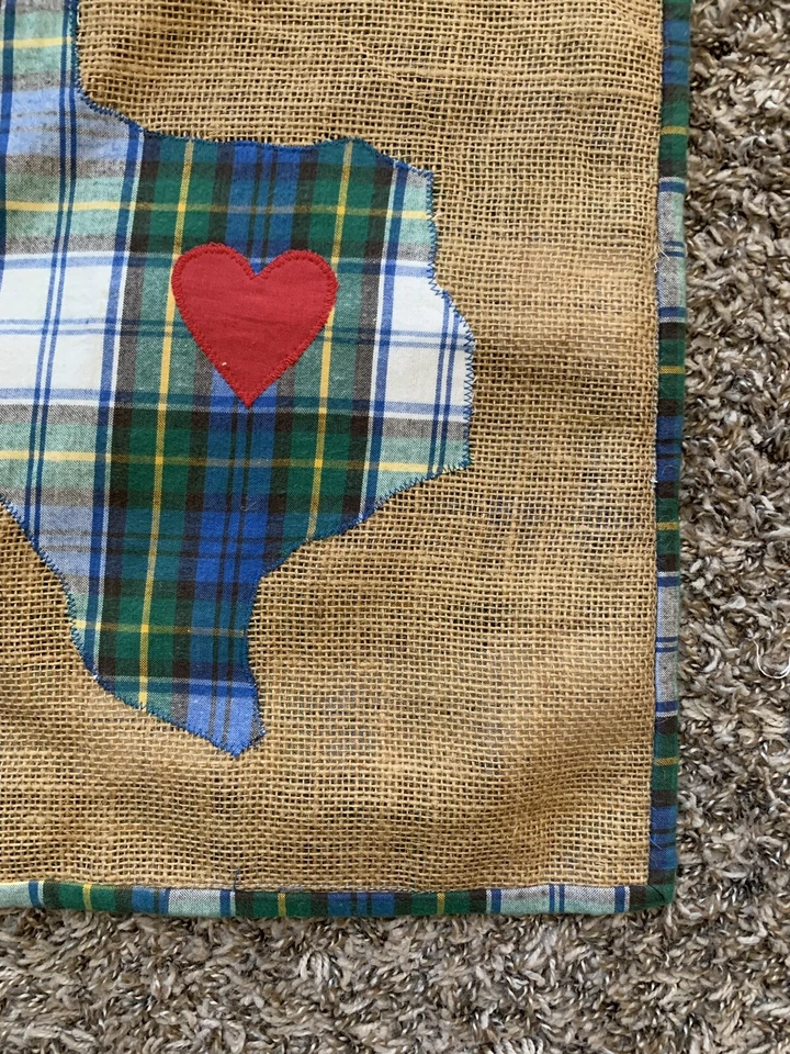 "Funda de almohada hecha a mano Country Love Texas arpillera falsa 16,5"" corazón a cuadros" Foto 2 de 4